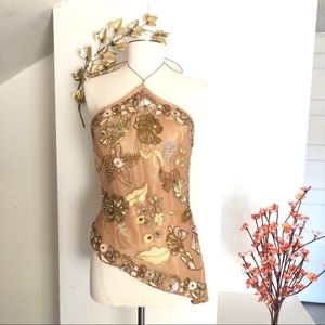 Vintage halter top sequence beige size medium